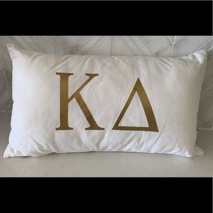 Kappa Delta KD 12” x 20” White Throw Pillow with Gold Lettering, Includes Insert